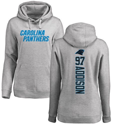 Carolina Panthers Ash Women Mario Addison Backer NFL Football #97 Pullover Hoodie Sweatshirts->nfl t-shirts->Sports Accessory